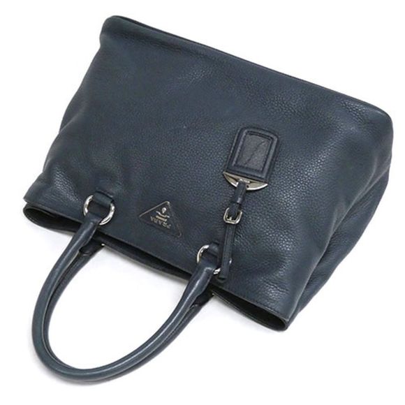 Prada Saffiano Lux 2 Way Handbag Shoulderbag Silver Hardware Navy - Picture 2 of 10